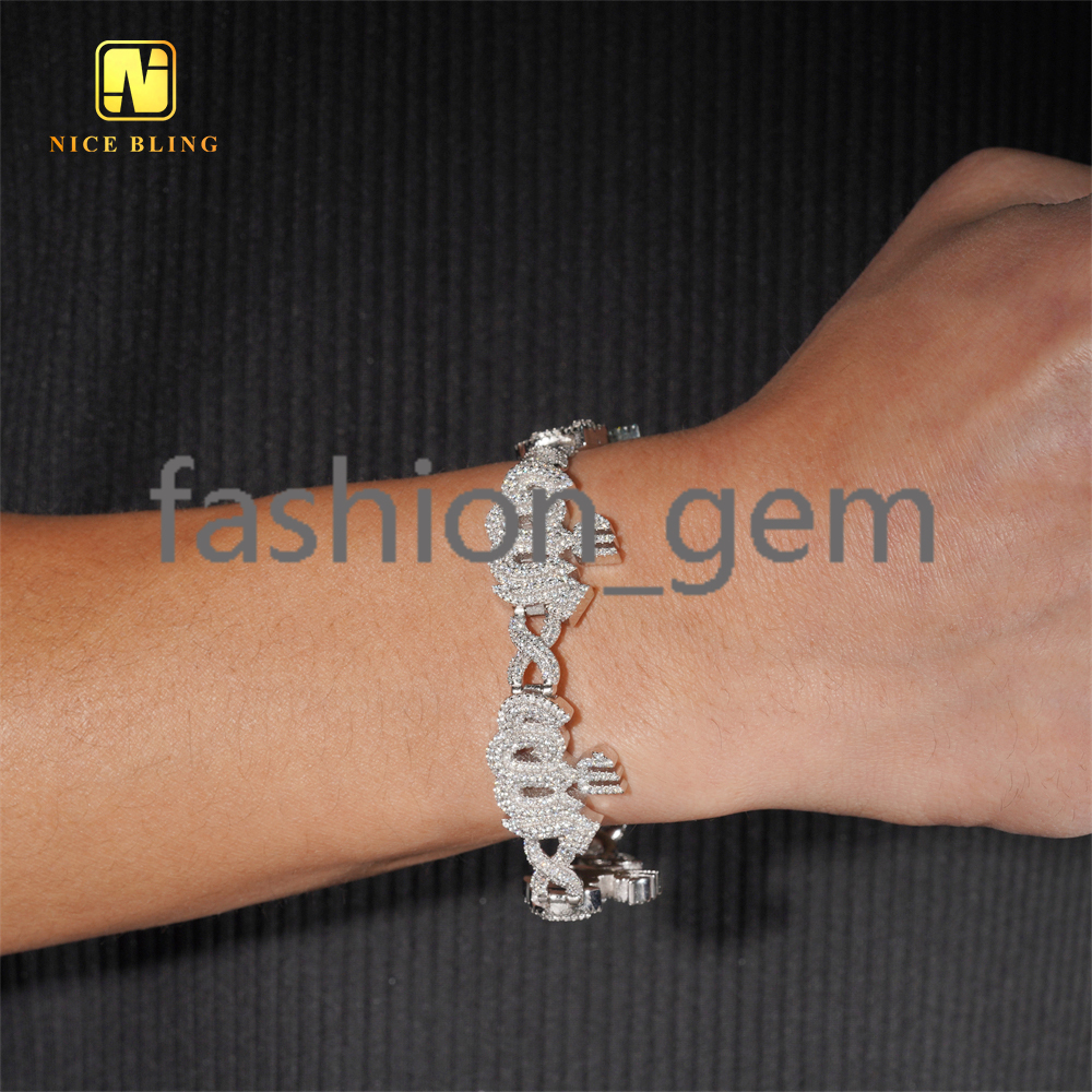 19.5mm Hip Hop Jewelry VVS Moissanite 925 Silver Custom Iced Out Bracelet Diamond Infinity Allah Cuban Chain Bracelet
