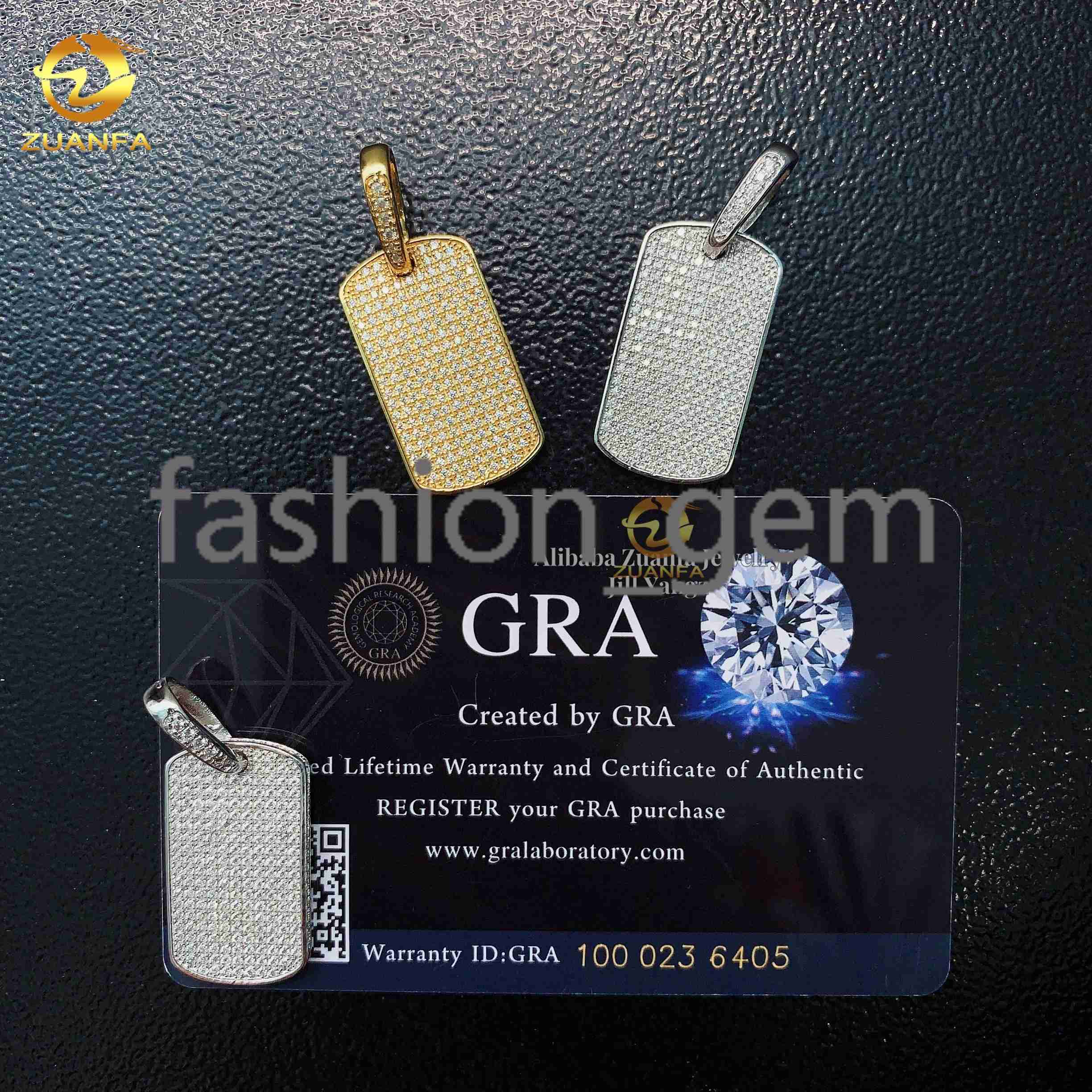 Affordable Small Gift Simple Design Small Dog Tag Pendant Poker Moissanite Pendants Iced Out Jewelry Custom Moissanite Pendant