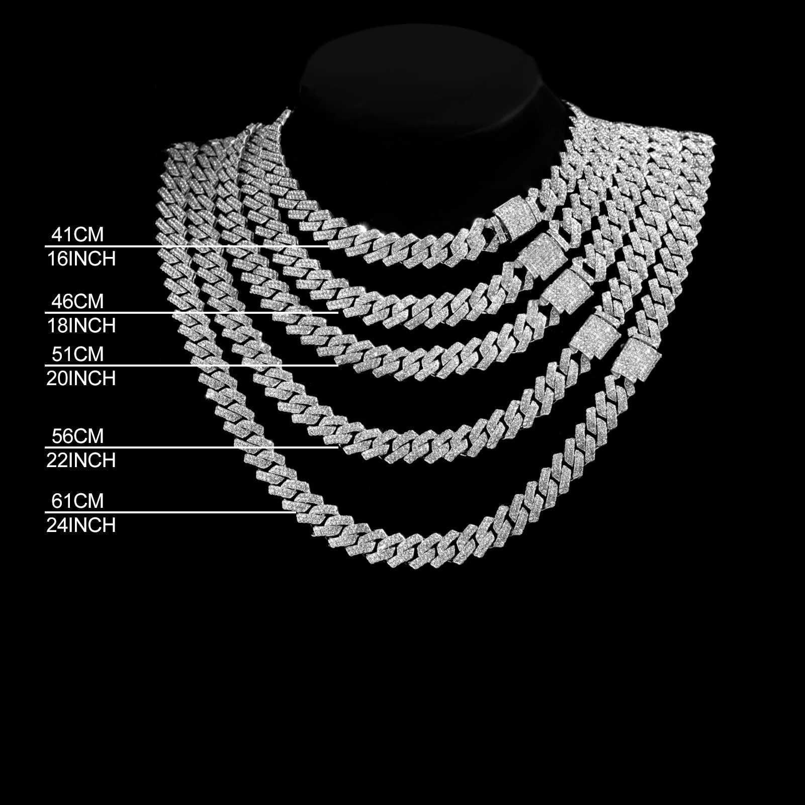 16/18/20/22/24inch Prong Cuban Link Chain for Women Men Iced Out 2 Row Rhinestone Miami Rhombus Hip Hop Cuban Necklaces Jewelry W250618