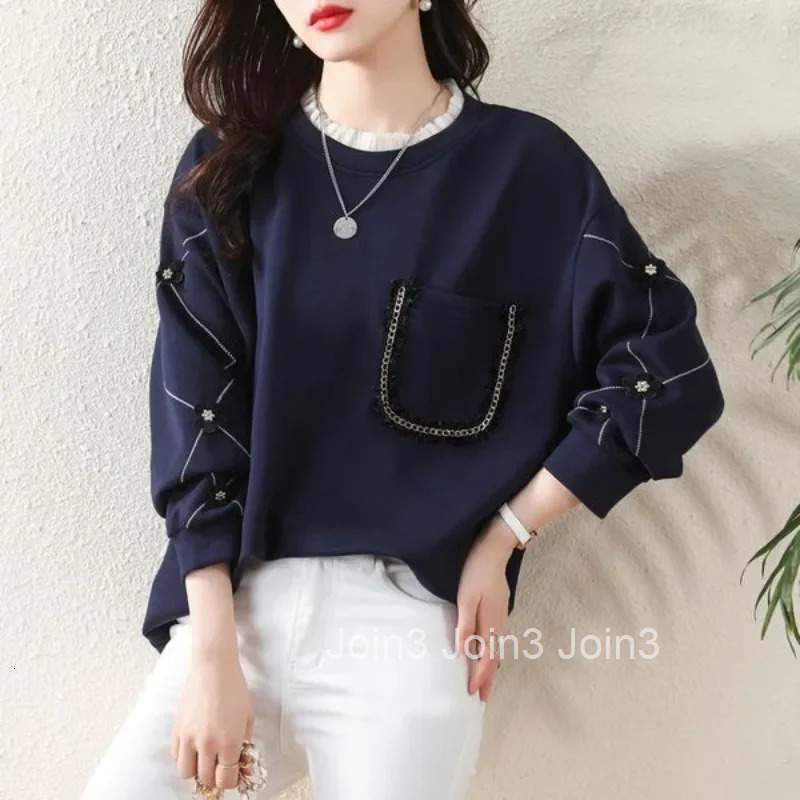 Womens Sweatshirts Cotton Female Top Basic Round Neck Pullovers Long Sleeve Y2k Style Vintage Matching Nice Color Casual Kpop E