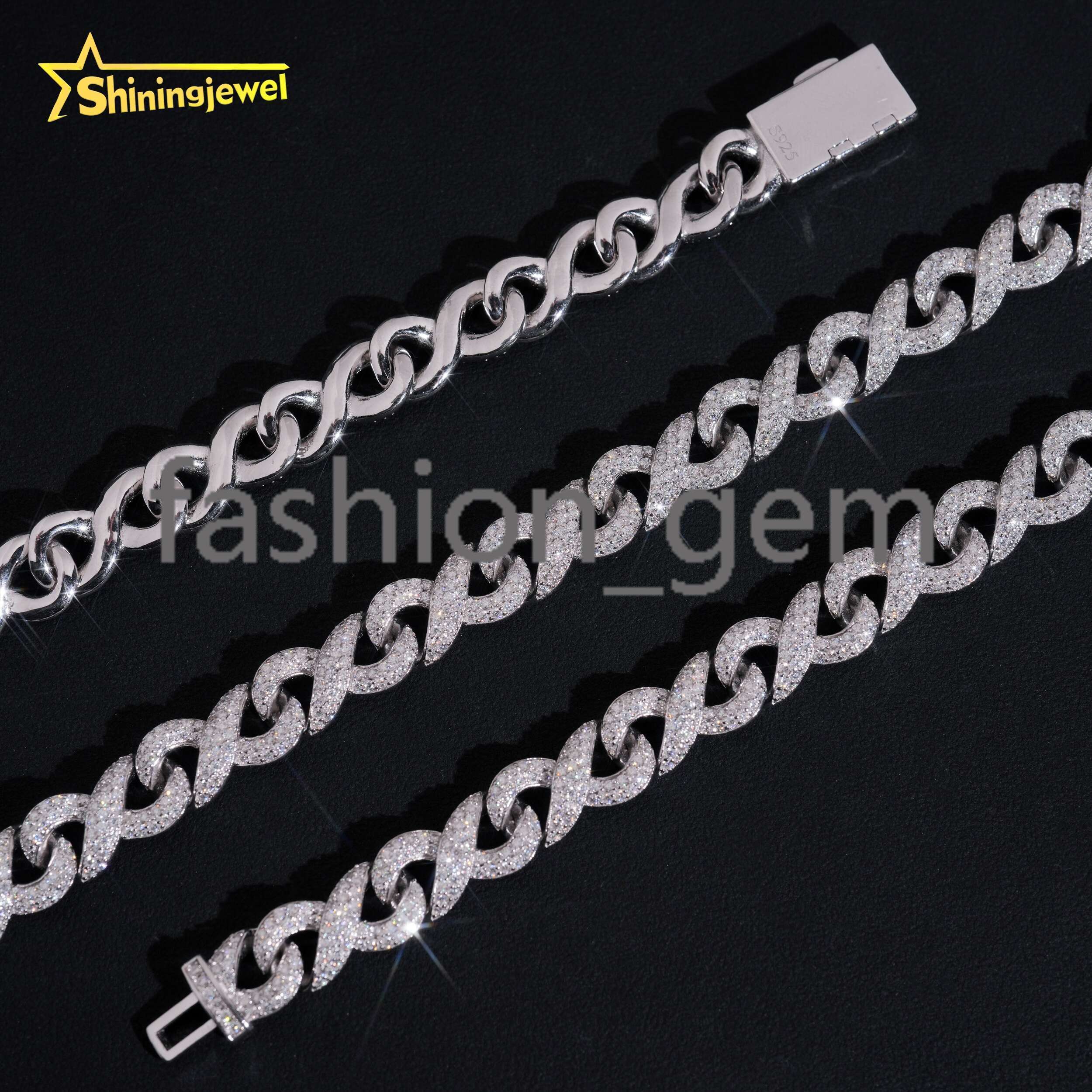 10mm Width 925 Solid Silver Iced Out Hip Hop Jewelry VVS D Moissanite Diamond Franco Cuban Link Chain Infinity Necklace Men