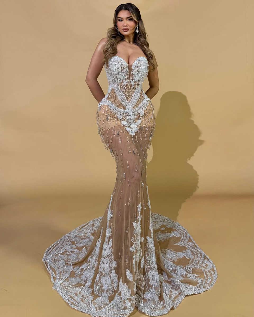 Customzied Illusion Mermaid Wedding Dresses Crystal Beading Backless Lace Appliques Bridal Gowns Robe Vestido De Novia