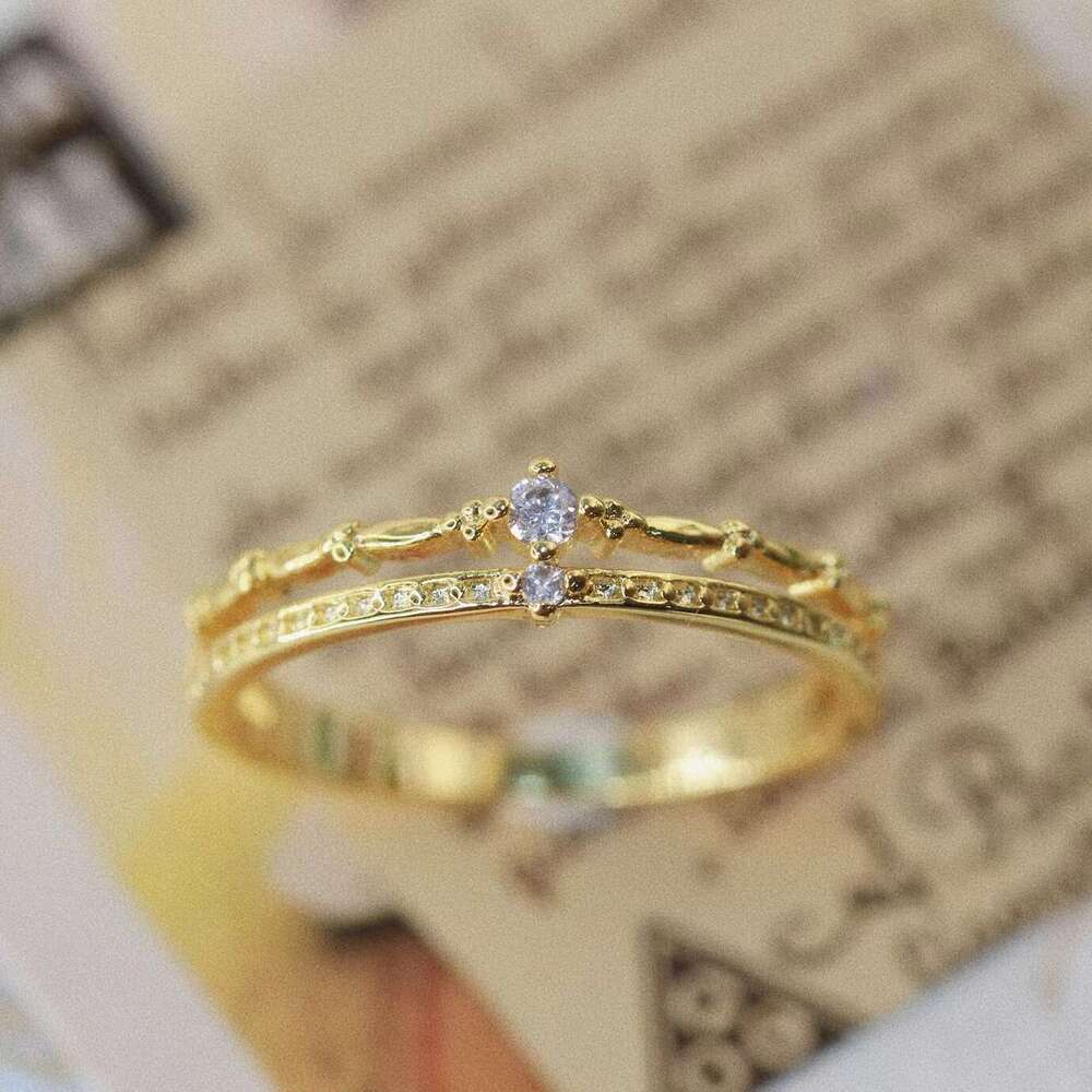 New Luxury Mid Finger Double Layer Niche Design Zircon Inlaid Ring Women's Jewelry Gift