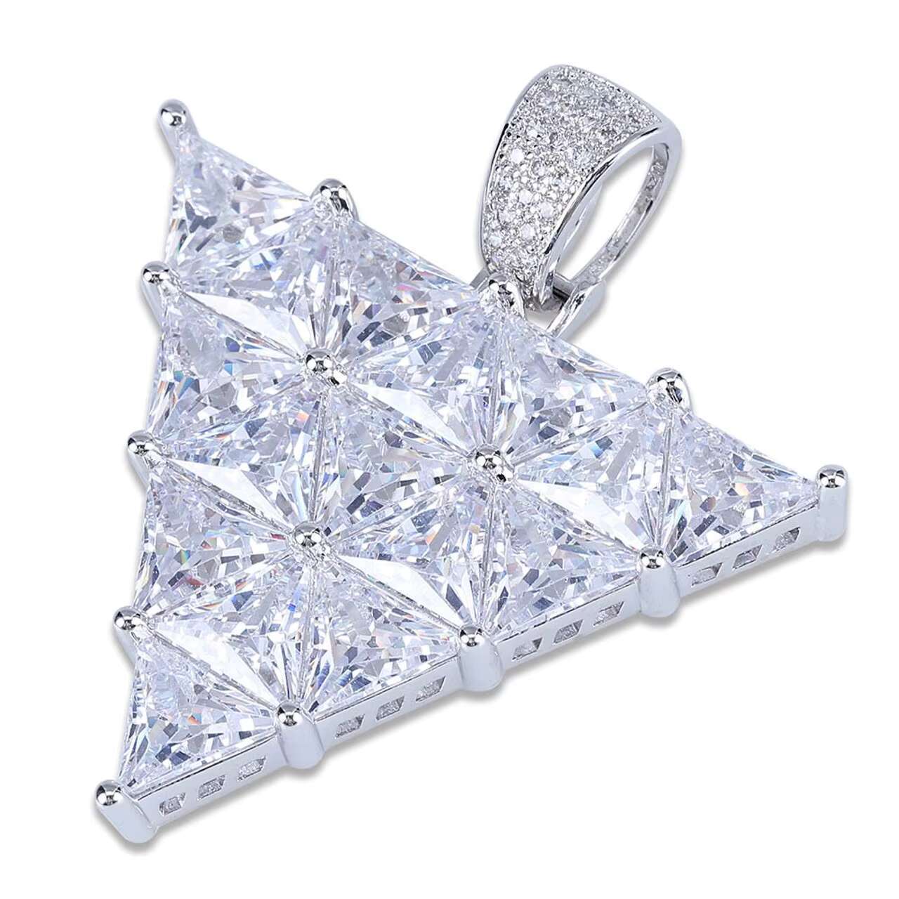 New Arrival Luxury 925 Sterling Silver Inverted All-Iced Triangle Shape Princess Cut Moissanite Pendant Necklaces for Men Women