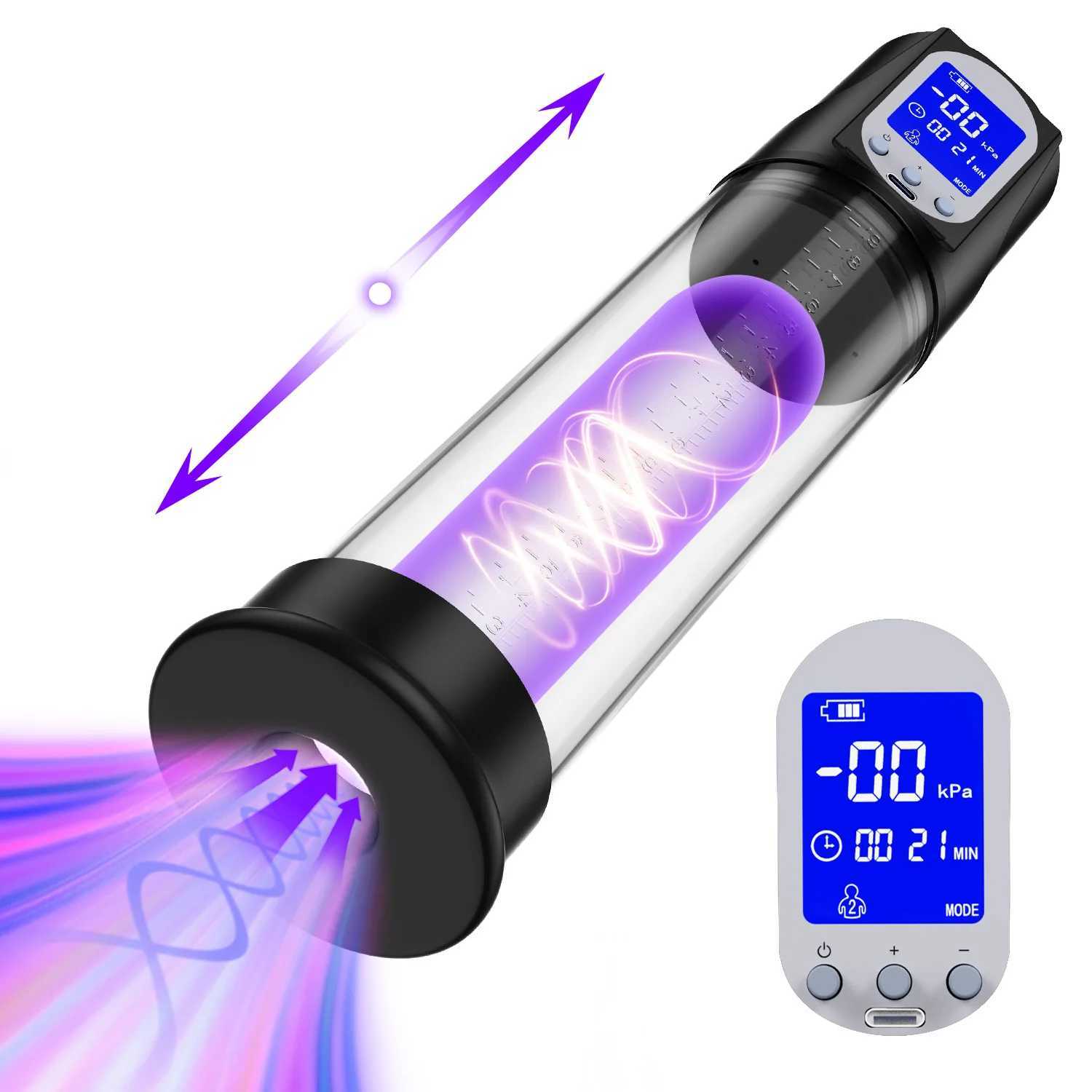 Electric Vacuum Penis Pump Men Sex Toys Penis Extender LED Display Powerful Suction Cock Erection Training Enlargement Pump W250618