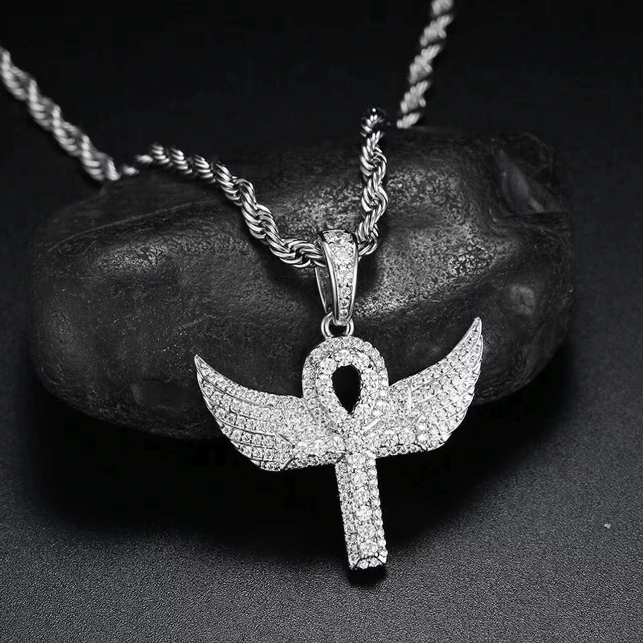 Mossanite 18K Gold Plated 925 Sterling Silver Angel Wings Cross Pendant Necklace Charms Jewelry Gifts for Women Men
