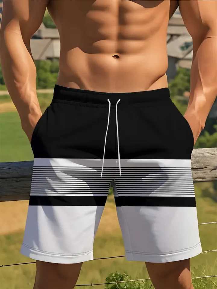 Mens Stripe Print Beach Shorts Casual Unisex Gym Fitness Mens Trousers Summer Women Shorts Sport Beach Shorts XJ250618