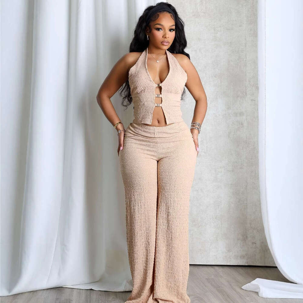 Summer New Halter Neck Sleeveless Backless V-Neck Tube Top Button Sexy Fashion Jumpsuit B5