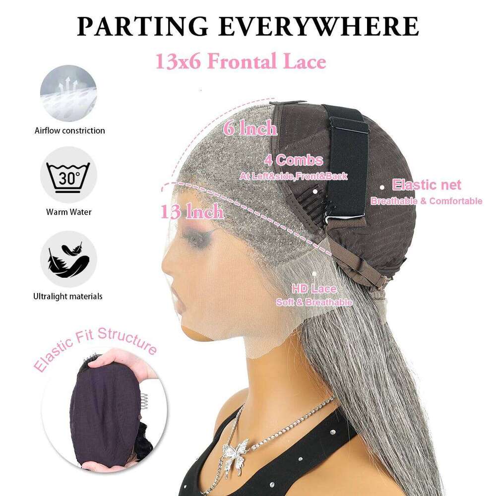 100% Remy Salt And Pepper 13x6 HD Frontal Brazilian 30 32Inch Colored Bone Straight Lace Front Wigs Human Hair Wig