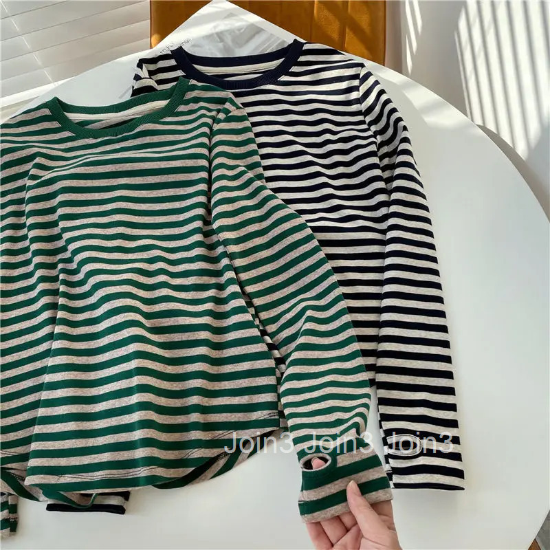 Old T-shirt Woman Long Sleeve High Quality Clothing Vintage Tees Striped Wholesale Fitted Art Kawaii Cool Pulovers O Womens Top