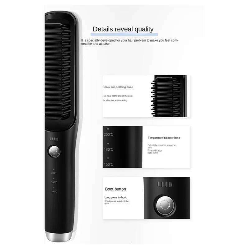 AY03-Cordless Straightening Electric Hair Smoothing Brush Beard Straightener For Rechargeable Heated Comb