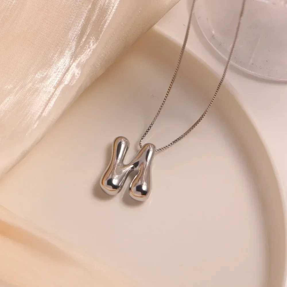 Silver Color Bubble Balloon A-Z Alphabet Pendant Necklace Women Waterproof Stainless Steel Chunky Letter Box Chain Choker Gifts W250618