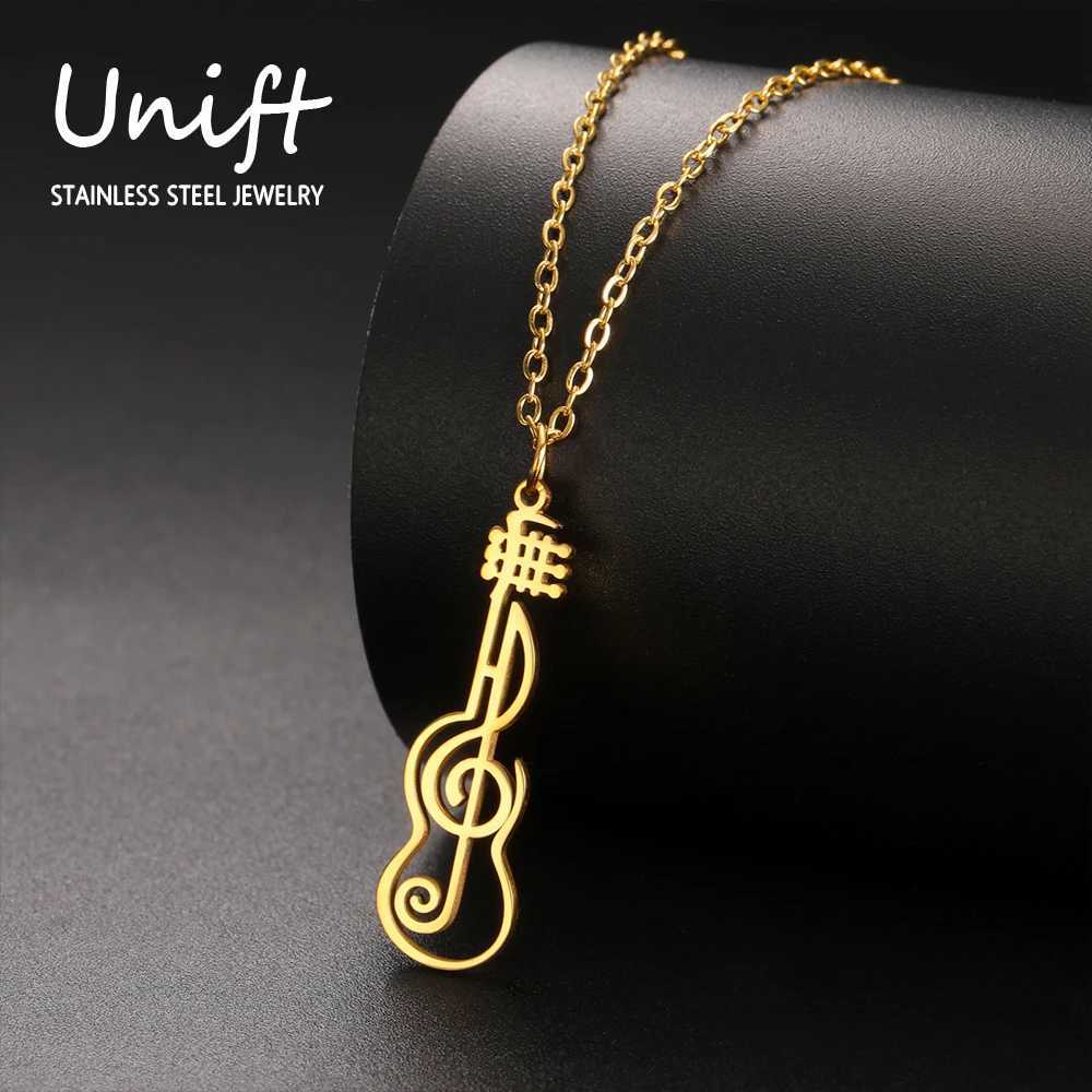 Unift Music Note Treble Clef Guitar Necklaces for Women Stainless Steel Pendant Trendy Music Jewelry Musician Violin Neck Chain W250618