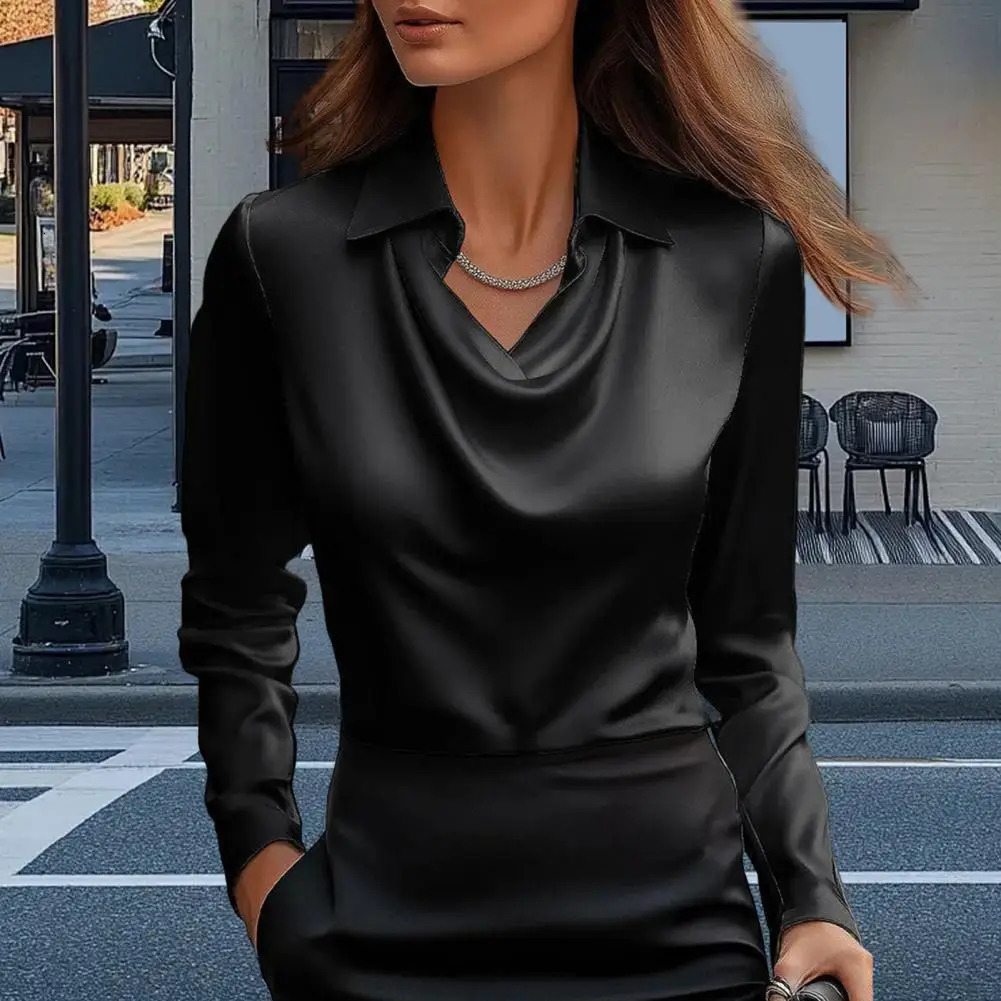 Satin Women Shirt Vintage Long Sleeve Blouse Silk Elegant Womens Tops Commuting y White Autumn Female Clothing 250617