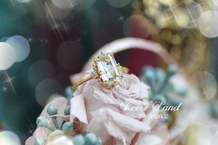 New High Imitation Natural Green Amethyst Antique Style Light Luxury High-end Ring Jewelry