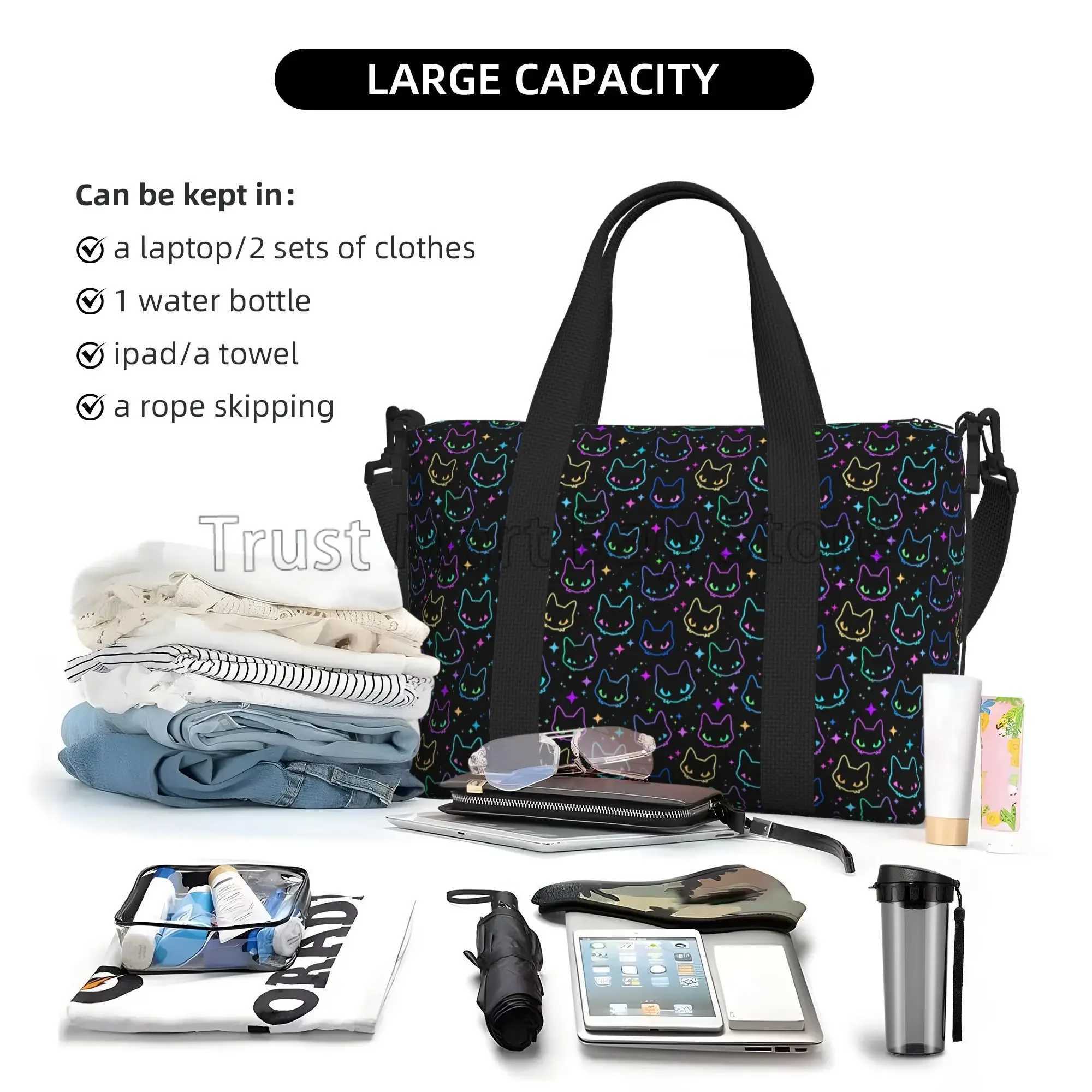 Cute Gradient Cat Travel Duffle Bag Large Weekender Overnight Bags for Women Men Teens Waterproof Carry on Shoulder Tote Bags W250618