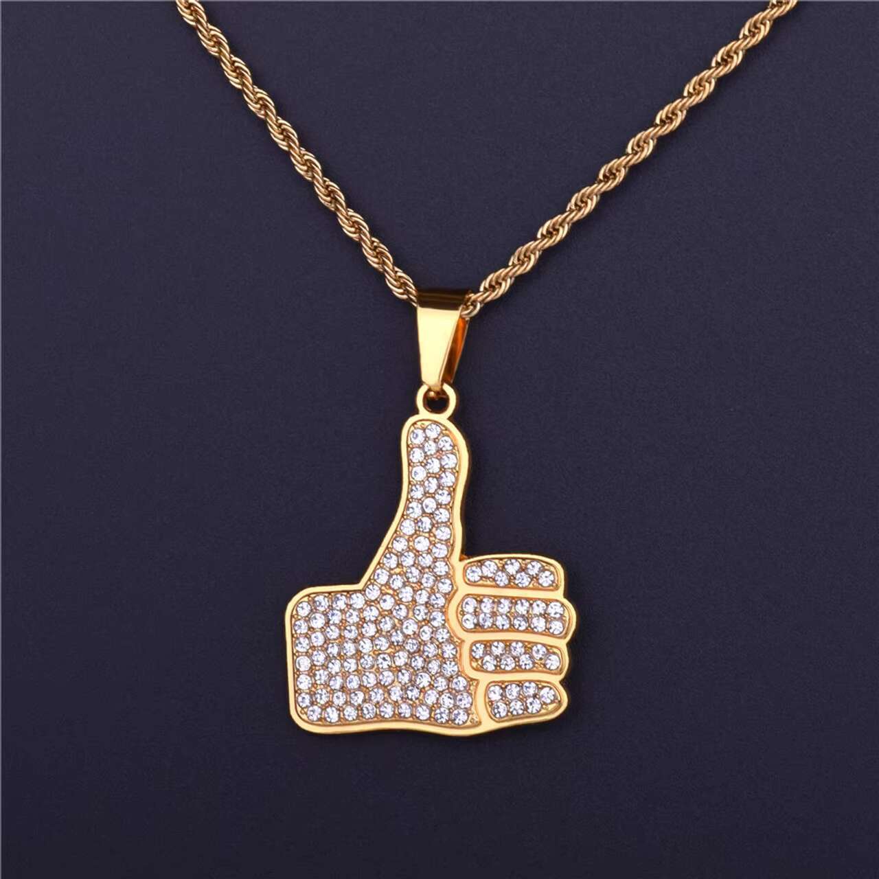 Gorgeous 14k Gold Thumbs up Pendant Light Luxury Full Moissanite Diamond Hip Hop Style Pendants Charms with Chain Necklace