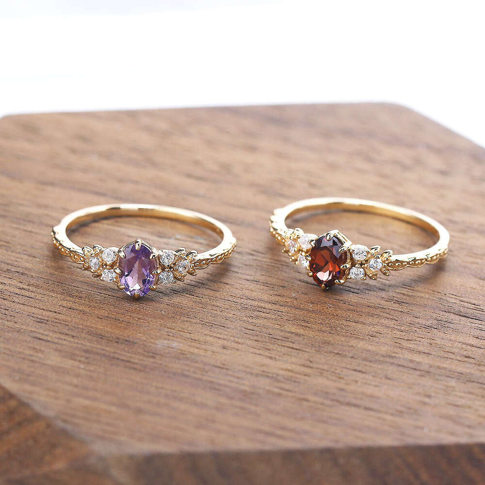 High Red Pomegranate Flower Light Luxury Palace Simple Women's Imitation Natural Amethyst Hand Jewelry Ring