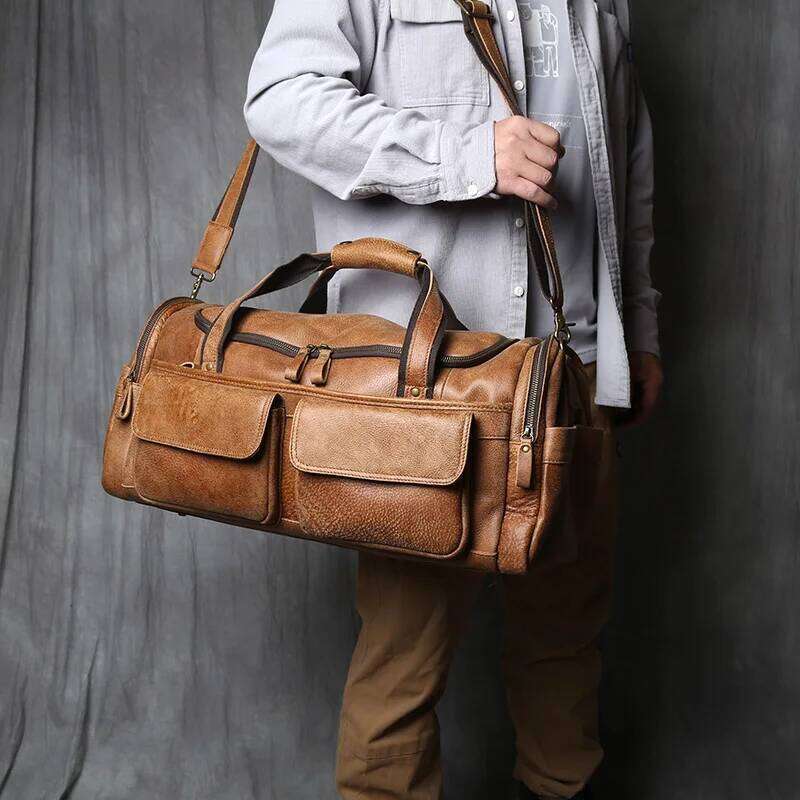 Retro Men's Hand Lage Leather Travel Top Layer Cowhide Large Capacity One Shoulder Messenger Bag Casual Laptop NZPJ