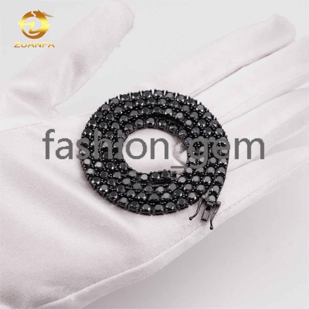 Wholesale Price Solid 925 Silver Hip Hop Jewelry Bracelet Necklace Iced Out 2 to 6.5mm Black VVS Moissanite Diamond Tennis Chain