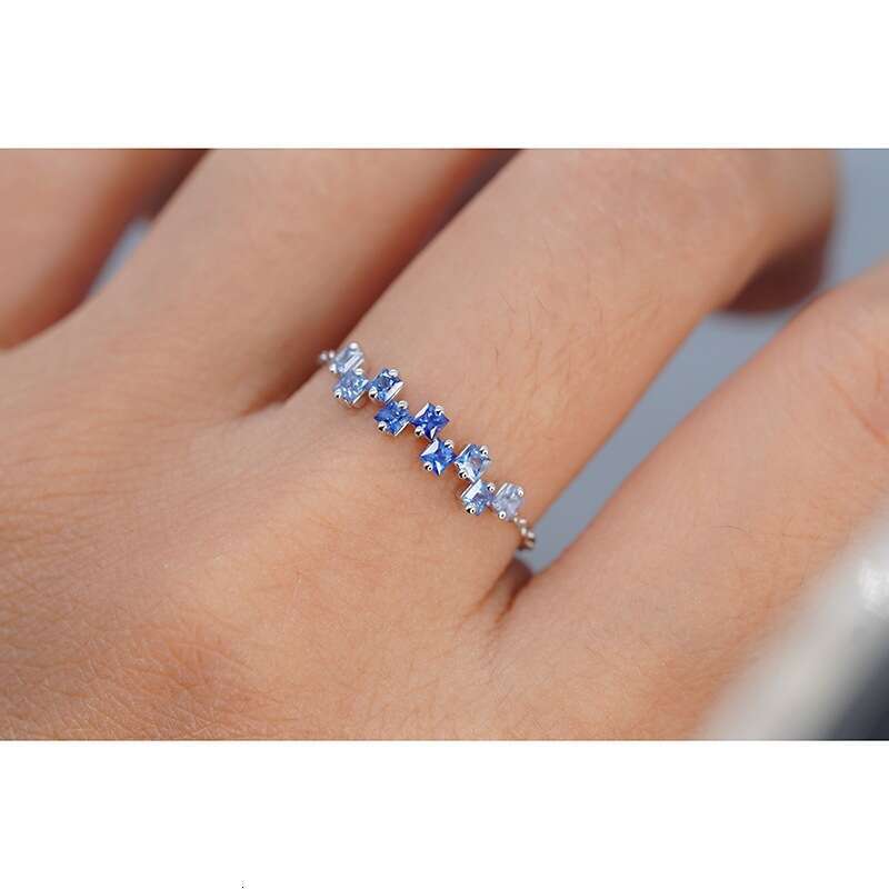 High Imitation Natural Princess Stone with Square Gold Chain, Soft Adjustable Blue Gradient Ring