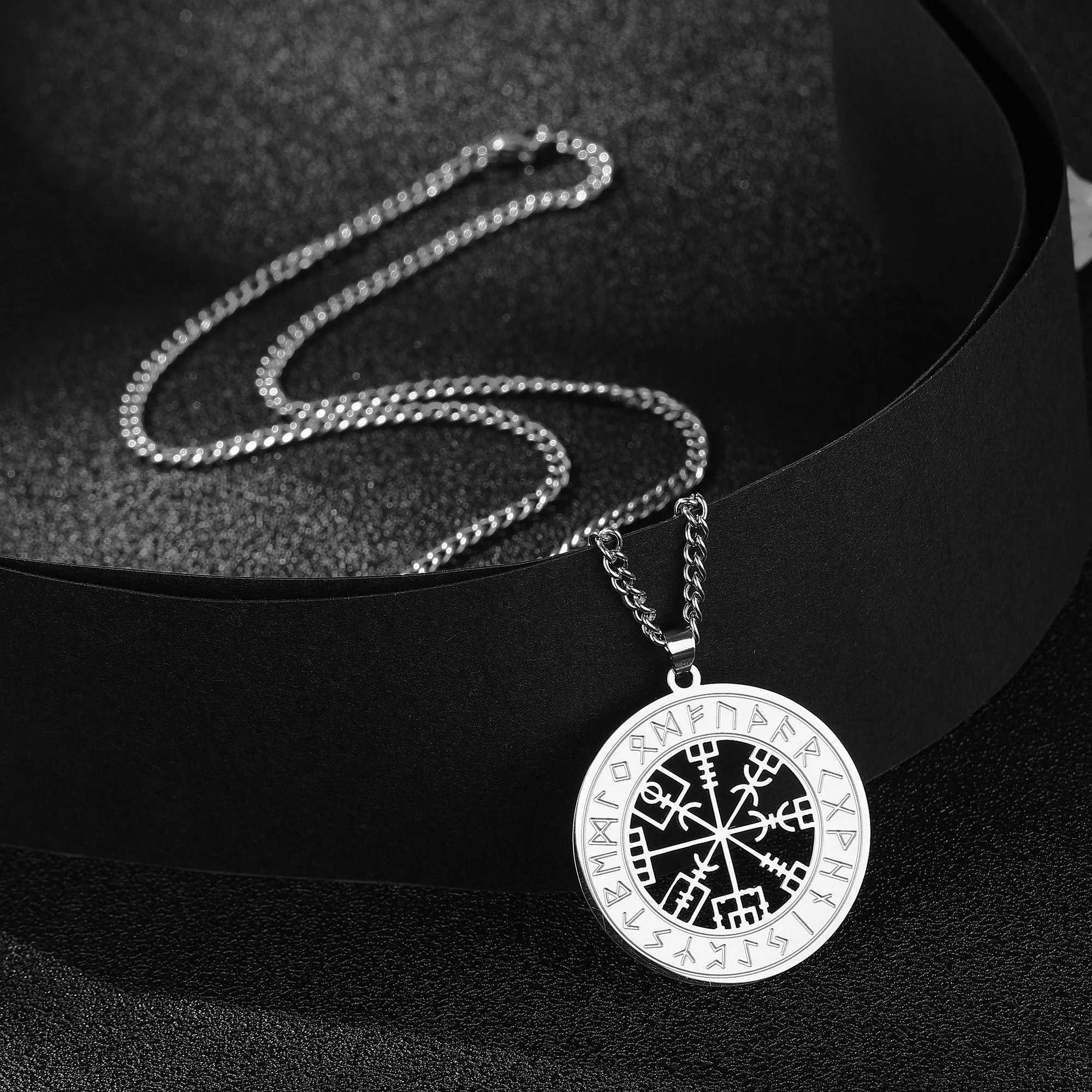 LIKGREAT Norse Viking Odins Runes Male Necklace Vegvisir Symbol Compass Pendant Vintage Stainless Steel Supernatural Jewelry W250618