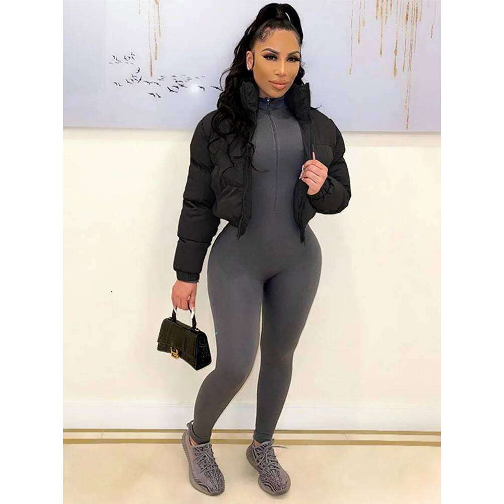 Cotton Padded Coat Women Patchwork Puffer Parka Outwear Solid Color Winter Warm Zipper Crop Top Jacket Chaqueta Mujer