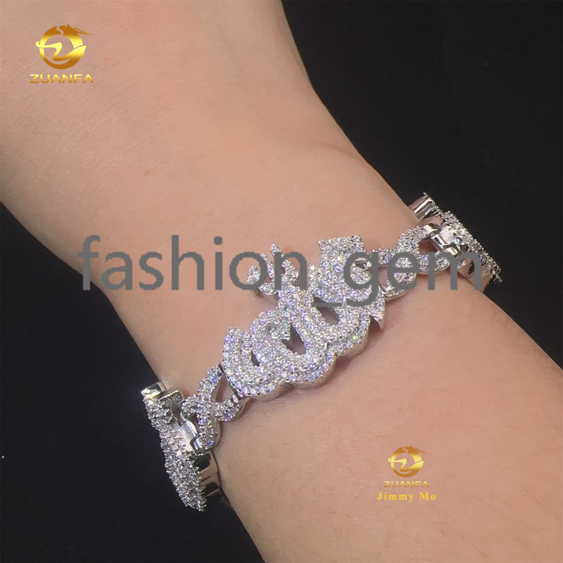 Unique Design Fashion Style Customized S925 Silver Jewelry Iced Out Men VVS Moissanite Allah Miami Infinity Cuban Link Bracelet