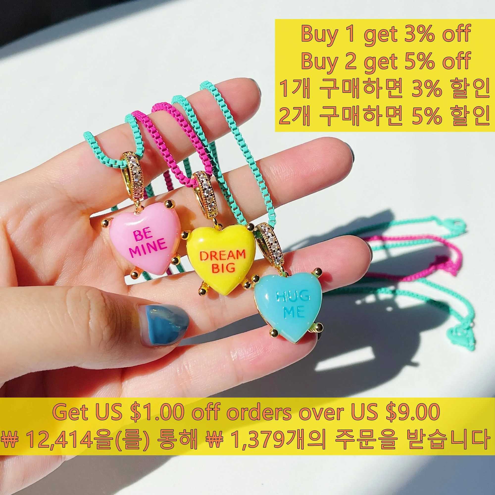 Colorful Heart Pendant Trendy English Words Resin Love Heart Zircon Charm Clavicle Chains Necklace for Women Y2K Fashion Jewelry W250618
