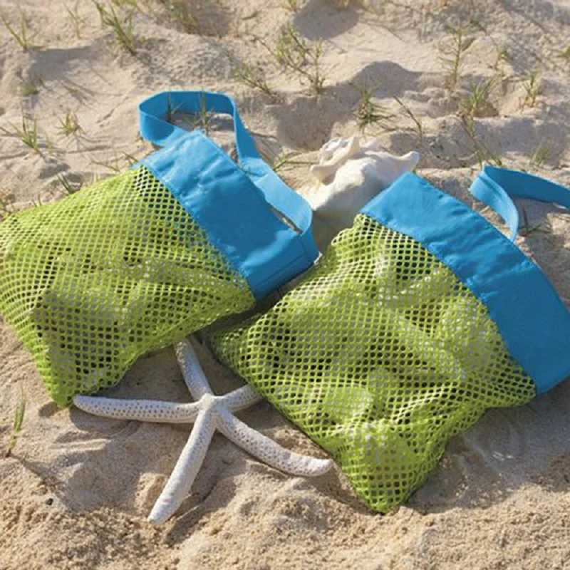 Portable Mesh Beach Bag Foldable Swimming Pouch Children Beach Toy Baskets Storage Bag Large Capacity Shoder For Travel Picnic B250618