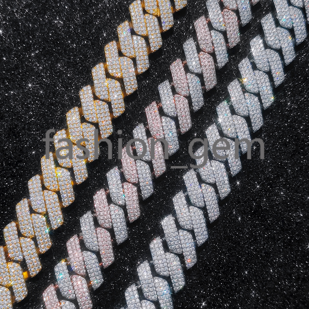 High Quality 925 Sterling Silver Cuban Necklace Hip Hop Jewelry Shiny VVS Diamond Prong Miami Cuban Link Chain for Women
