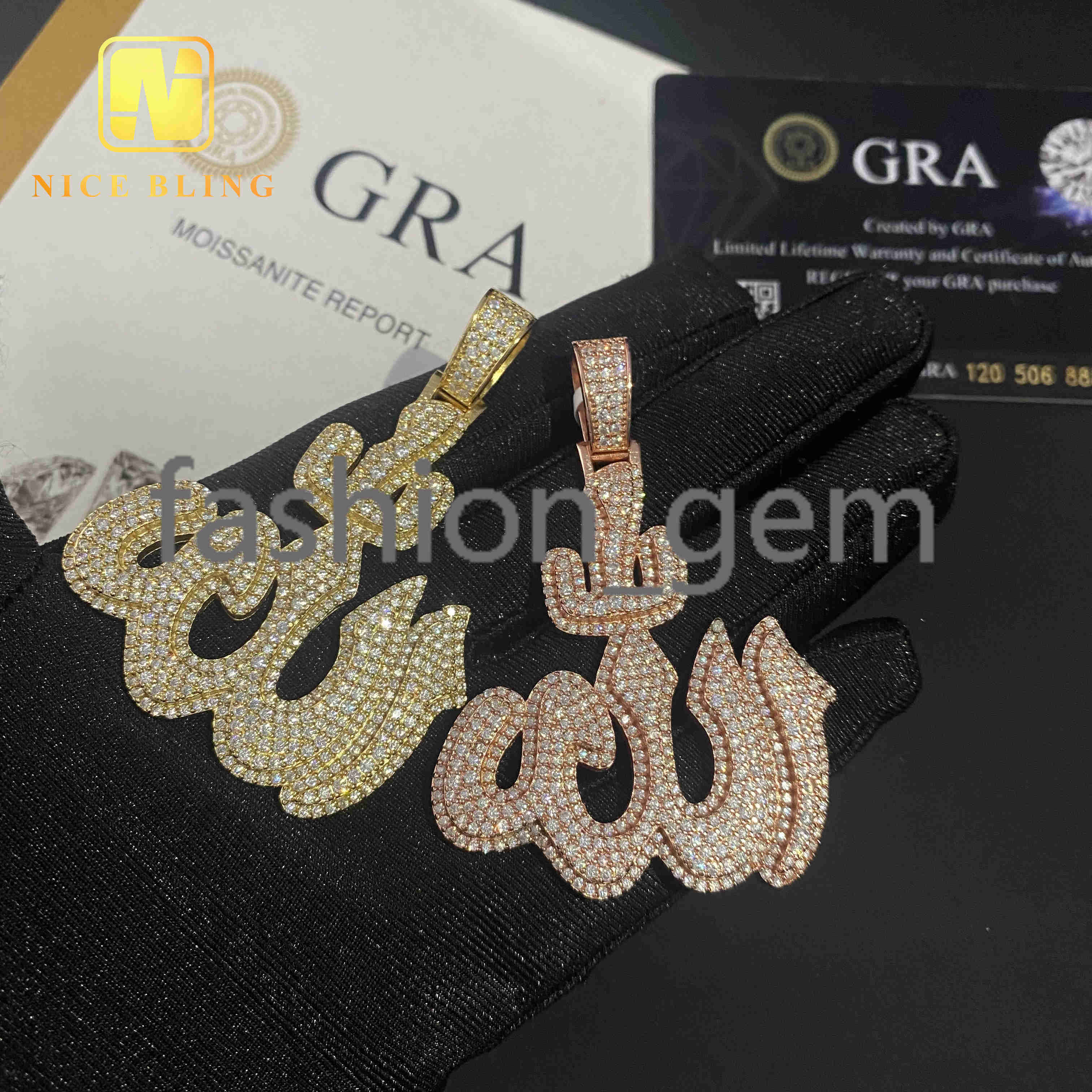 Pass Diamond Tester Custom Hip Hop Moissanite Diamond Jewelry Ice Out 925 Sterling Silver VVS Moissanite Fire Allah Pendant