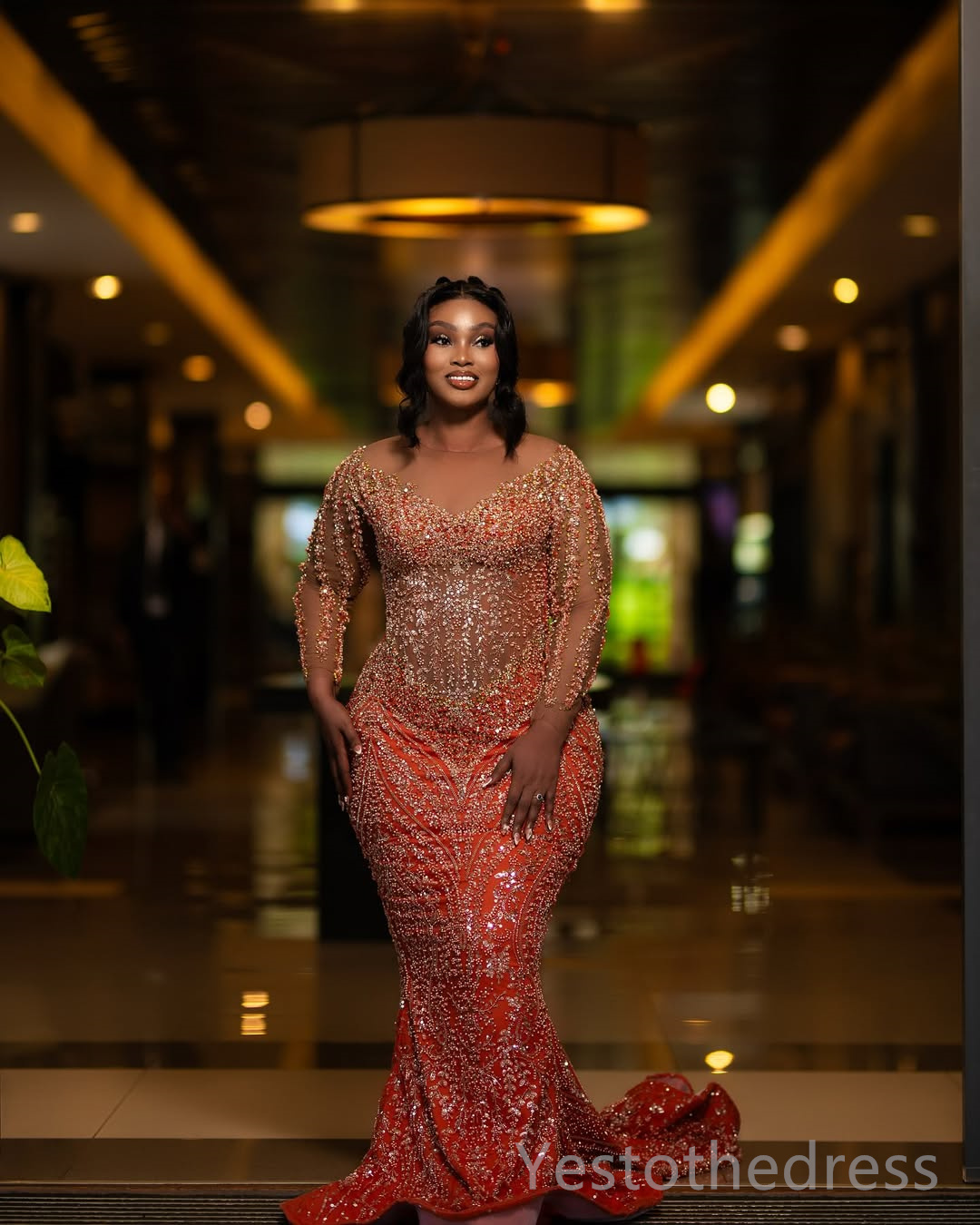 2025 Plus Size Aso Ebi Prom Dress Mermaid Prom Dresses Evening Formal Gowns Sheer Neck Illusion Long Sleeves Beaded Lace Birthday Dress Second Recepti