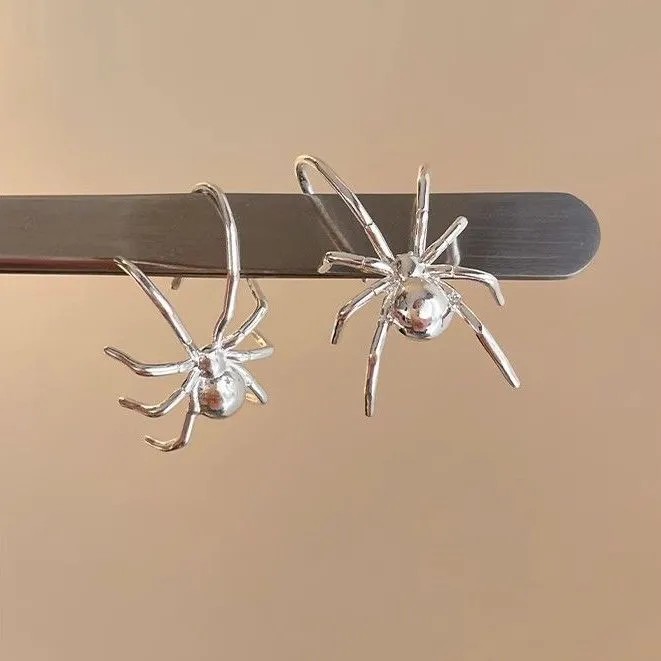 Vintage Handcrafted Silver Spider Hook Earrings - Unique & Elegant Design for Women, Premium & High-End Feel