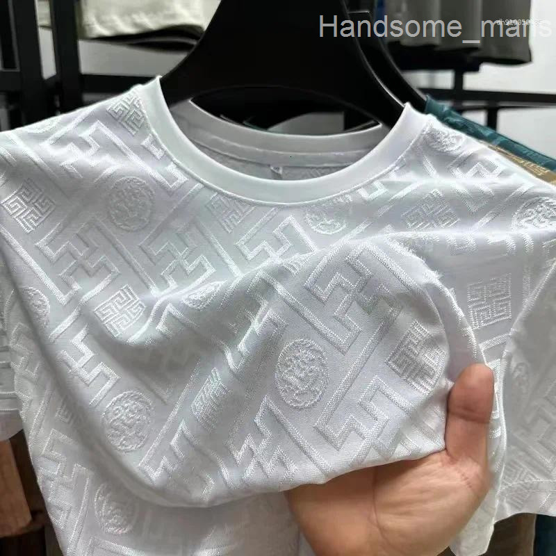 Mens T Shirts High End Brand Fashion Printed Short Sleeve T-shirt Men Summer Ice Silk Plaid Round Neck Casual Breathable Top