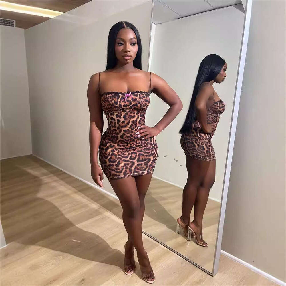 Summer New Leopard Print Slim Fit Bodycon Sexy Hot Girl Fashion Printed Short Dress B5