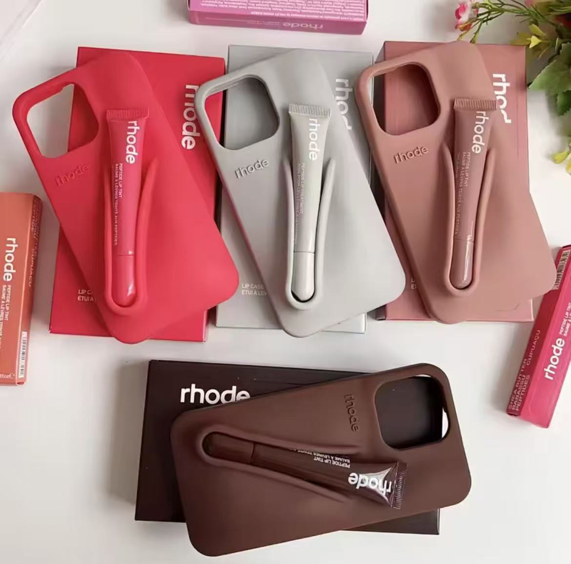 INS Lipstick Silicone Hot Rhode Phone Case For iPhone 16 15 14 13 12 11 Pro Max Plus Portable Lip Gloss Holder Hot Soft Cover