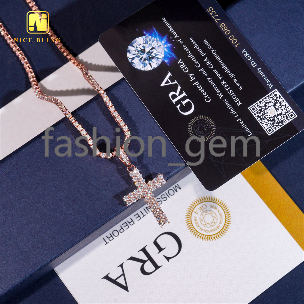 New Two Row Small Cross Pendant Moissanite Pendant Pass Diamond Tester Hip Hop Iced Out Pendant Religious Jewelry