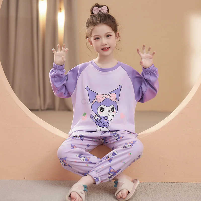 Sanrio Girls Pajama Sets Korea Style Cartoon Print Soft Comfortable Girl Nightwear Set Loose Trendy Breathable Pajamas XJ250618XJ250618
