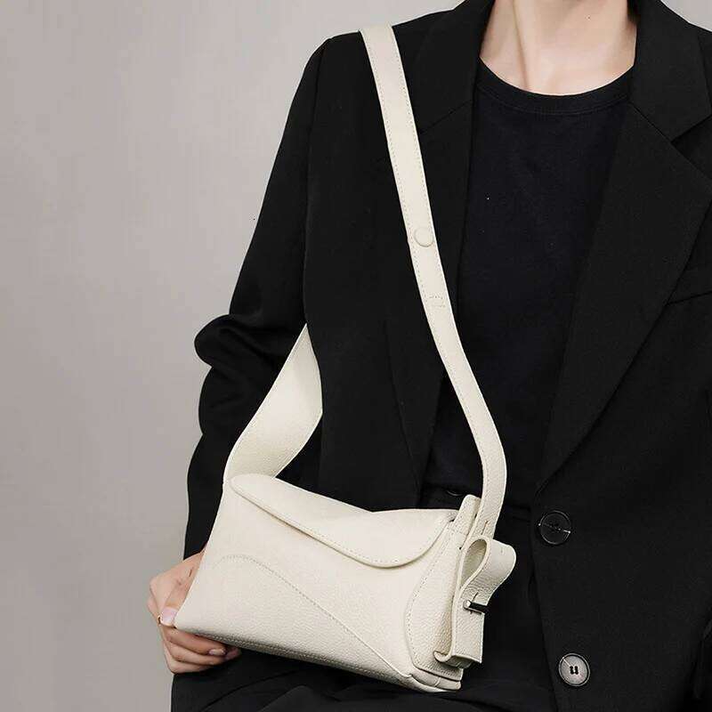 Genuine Leather Underarm For Women's Summer New Versatile Shoulder Bag With Geometric Streamlined Design Crossbody Handbag