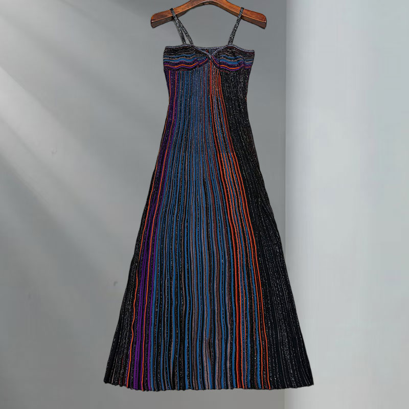 Summer Women's Sequin Maxi Strapless Dress Vacation Style Luxury Sleeveless Striped Gown Plus Size Two Colors Designer Elegant Clothes S0646