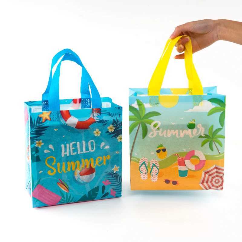 Summer Brother Holiday Portable N Woven Portable Shopping Gift Bags Beach Kids Games Surfing Toys Snacks Theme 12pcs B250618