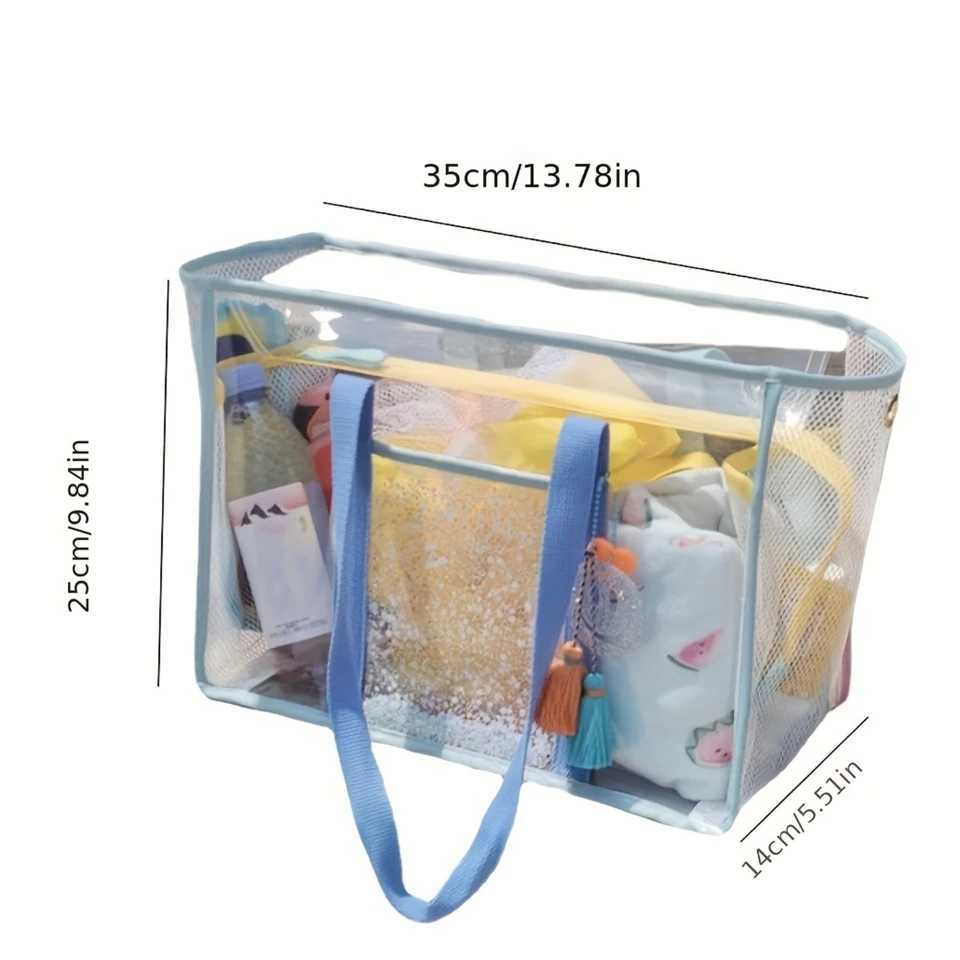 Capacity Transparent Mesh Beach Tote Bag - Waterproof Sandproof Ideal for Beach Sports Toy - Durable Clear PVC Design B250618