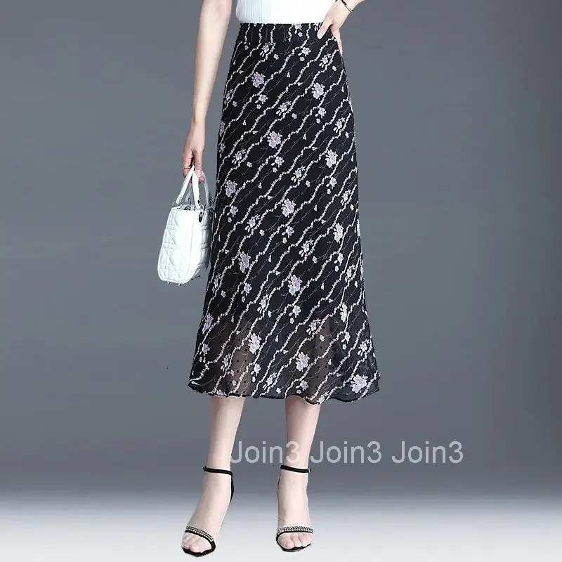 Zipper Tight Skirts for Women High Waist Wrap Floral Midi Black Woman Skirt Chiffon Casual Clothing Trend 2025 New in Sales V