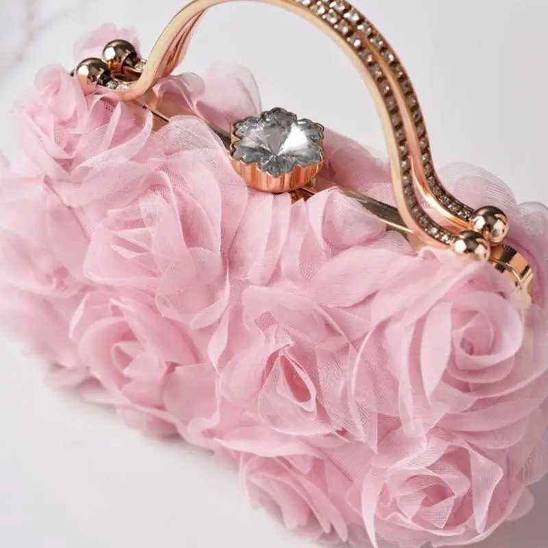 A3PE Ladies 3D Rose Flower Evening Bag with Chain for Bridal and Evening Gowns Rhinestones Top Handle Clutch Purse Handbag Z250618