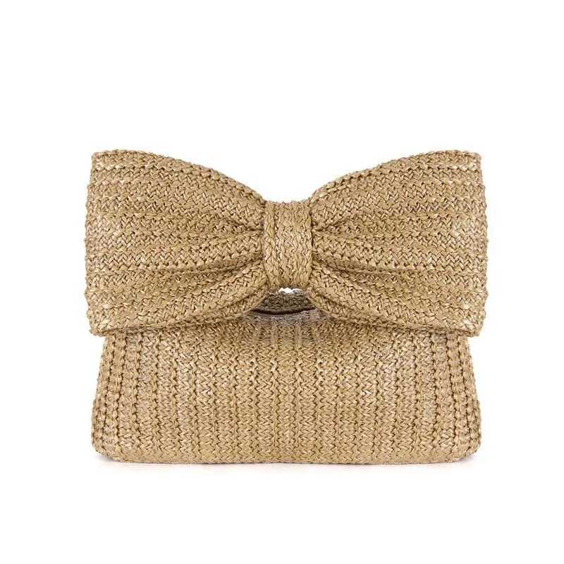 Summer Straw Woven Clutch Bag Women Bow Purse Vacation Beach Tote Party Wedding New Design Zipper Evening Handbags Z250618