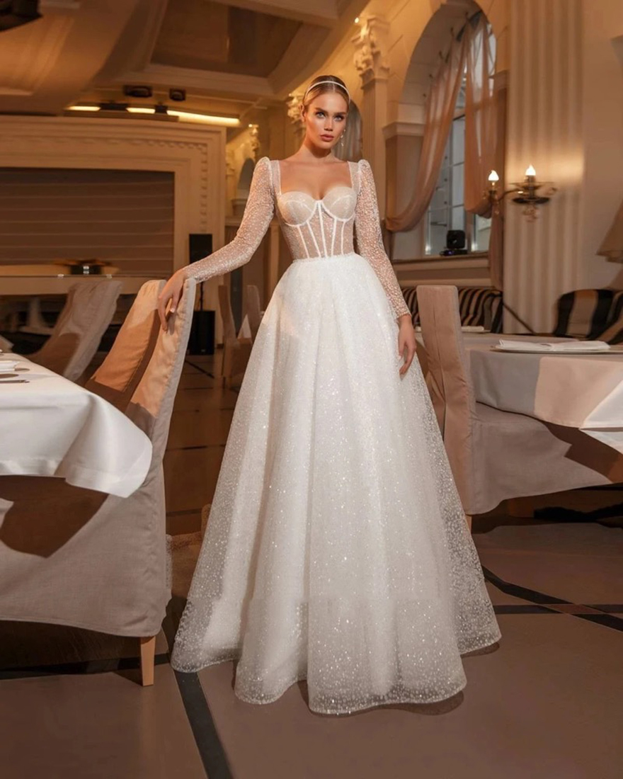 Classic Wedding Dresses A-Line Sweetheart Bridal Gowns For Formal Party Long Sleeves Robe Appliques Vestidos De Novia Customized