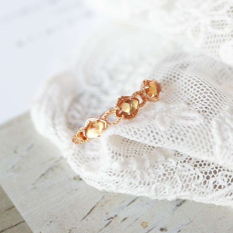 Honey Fruit Style High Imitation Natural Yellow Crystal Three Wealth-Attracting Fortune-Bringing Light Luxury High-End Ring
