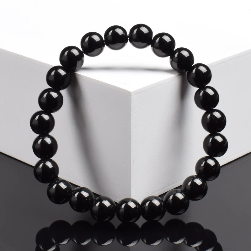 Natural Black Agates Beads Bracelet Women Men Genuine Onyx Stone 6mm 8mm Smooth Round Lucky Energy Jewelry 250613
