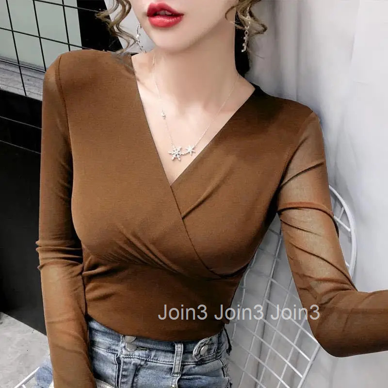 Green Sexy Tshirts 2025 Female Tops Womens T Shirts V Neck Purple Korean Style Clothes Luxury High Quality Long Sleeve Alt Tees